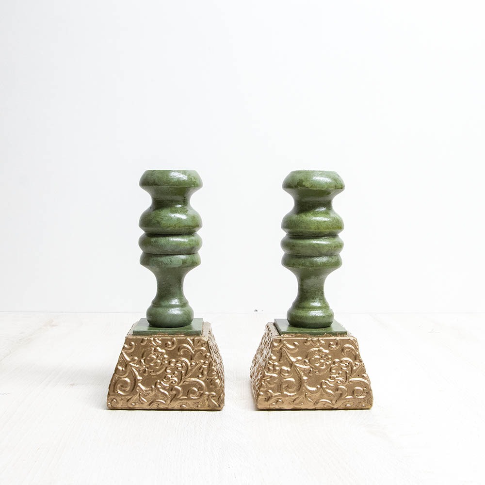 Portacirios pequeño verde y dorado