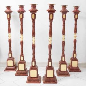 Juego de 6 hachones imitación mármol rojo y pan de oro