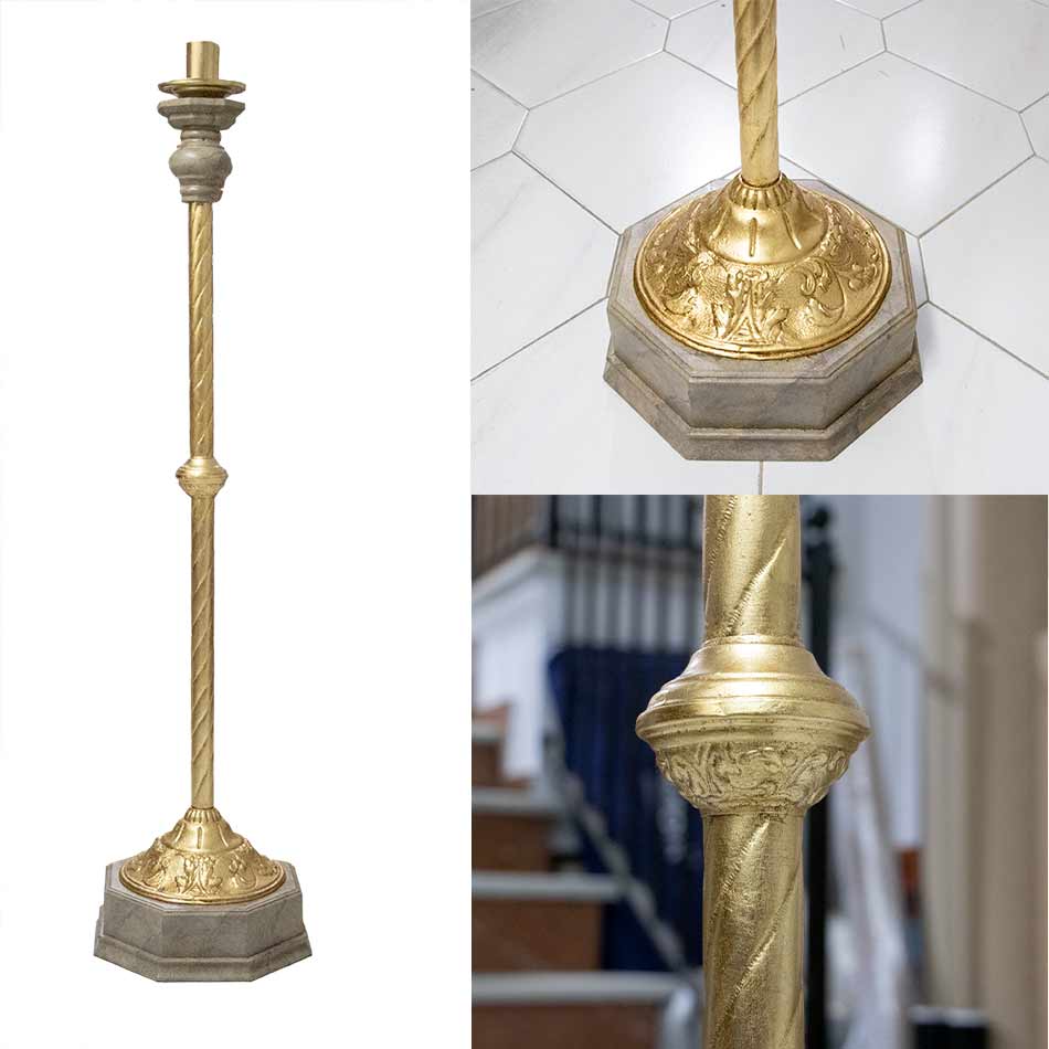 Portacirios imitación mármol gris y pan de oro